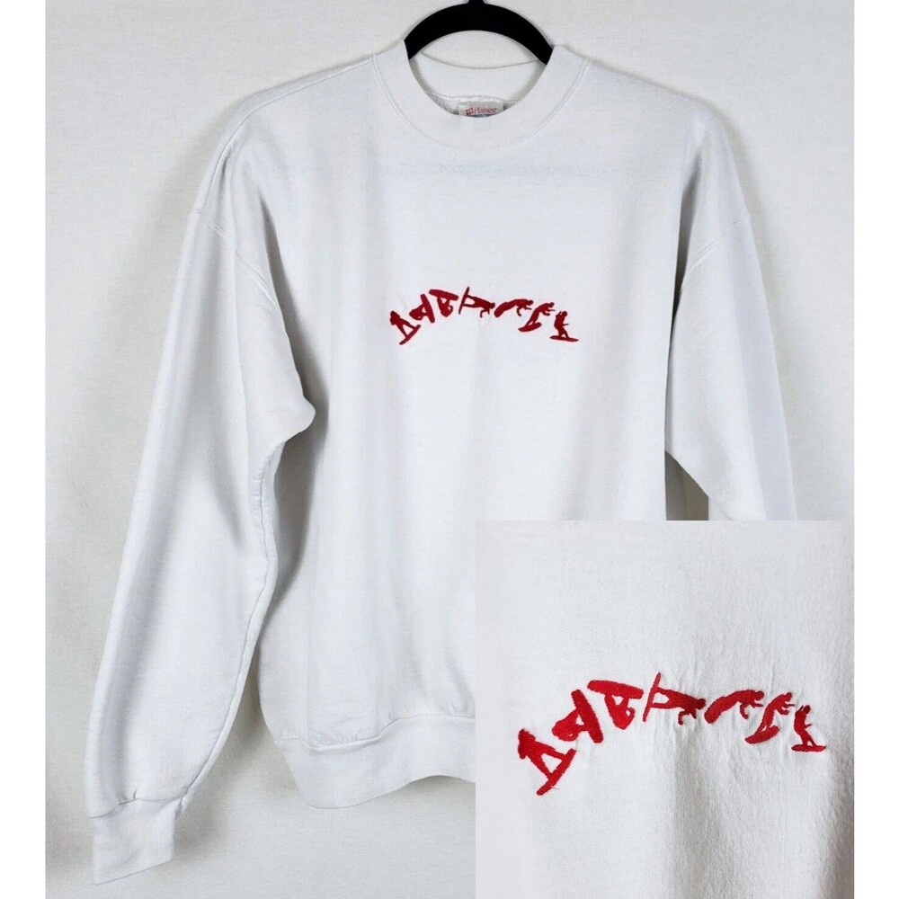 Vintage Hanes Sporty Ski Lodge Cabincore Sweatshirt Mens L Snowboarding White
